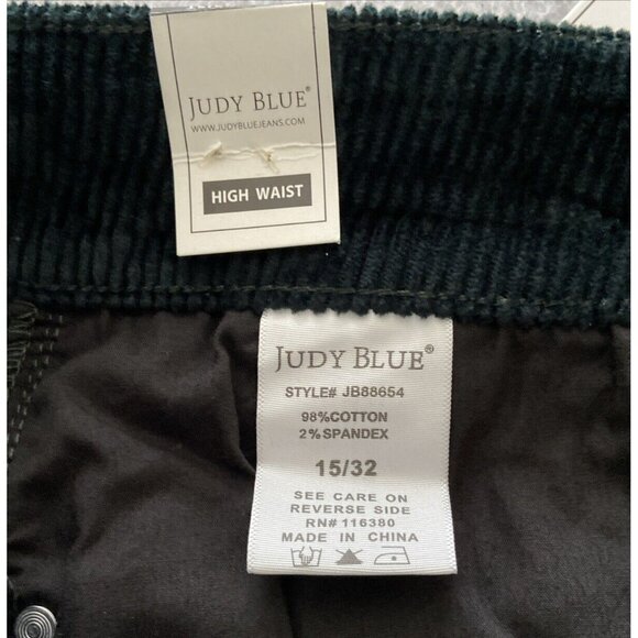 Judy Blue Womens Corduroy Jeans Sz 15/32 Claudia High-Rise Wide Leg Emerald - Picture 7 of 9